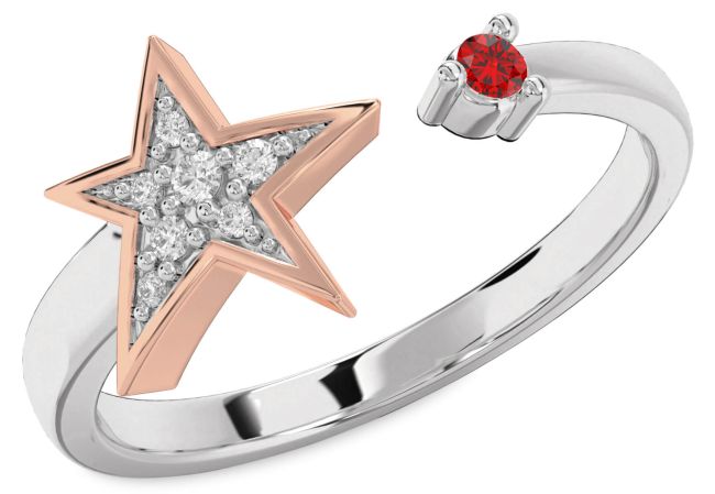 Diamond Ruby White Rose Gold Star Ring