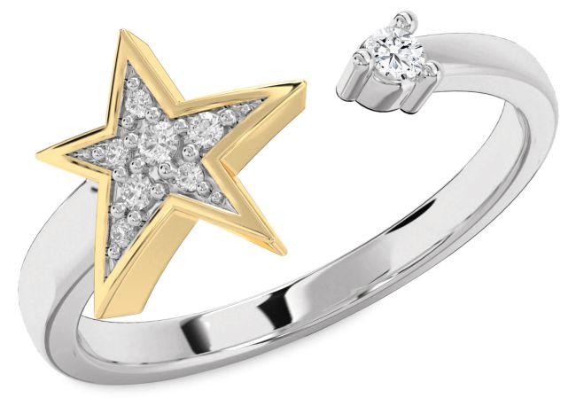 Diamond Silver & 10K gold Star Ring