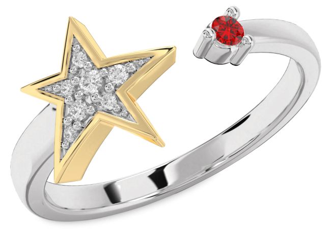 Diamond Ruby Gold Silver Star Ring