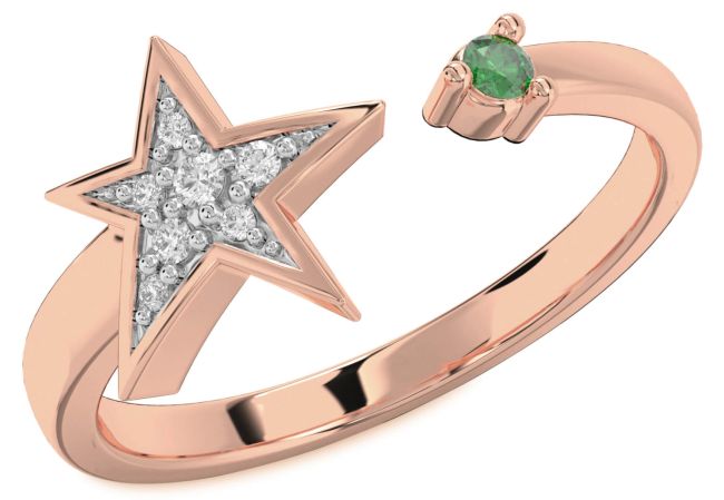 Diamond Emerald Rose Gold Star Ring