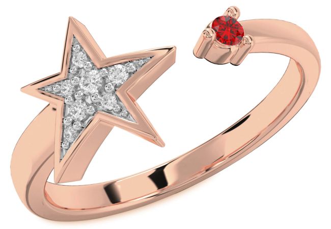Diamond Ruby Rose Gold Silver Star Ring