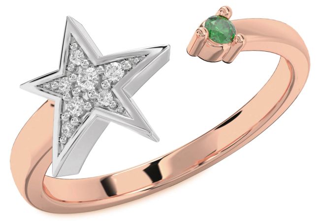Diamond Emerald White Rose Gold Star Ring