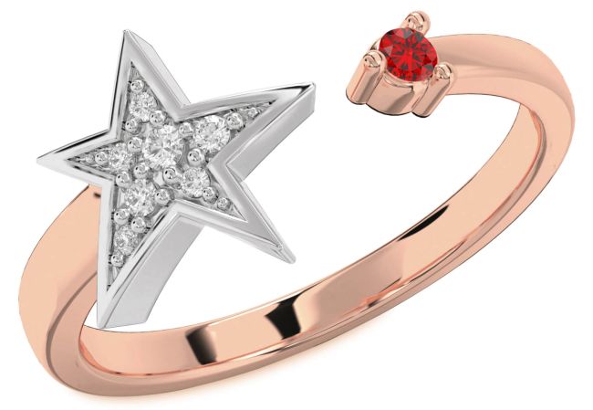 Diamond Ruby Platinum & Rose Gold Star Ring