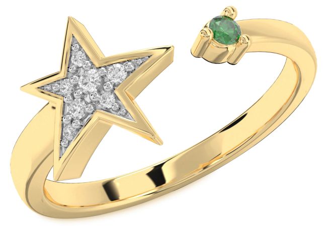 Diamond Emerald Gold Star Ring