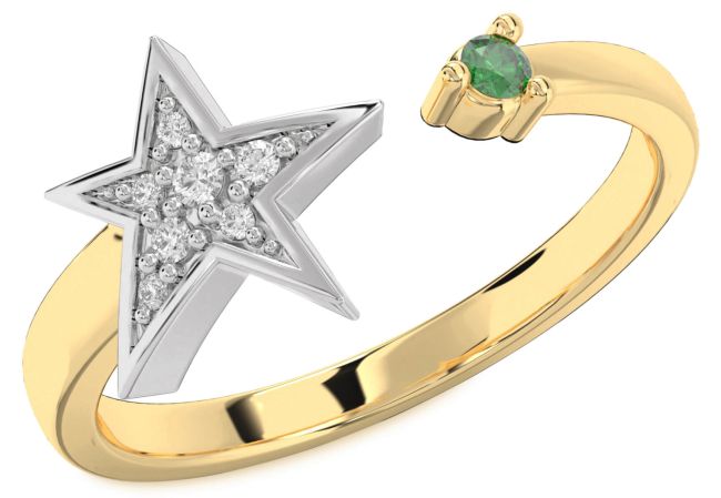 Diamond Emerald Gold Silver Star Ring