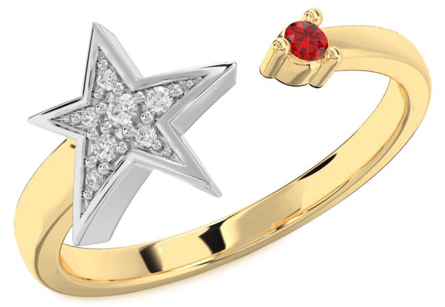 Diamond Ruby Gold Silver Star Ring