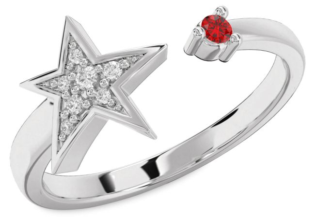 Diamond Ruby Platinum Star Ring