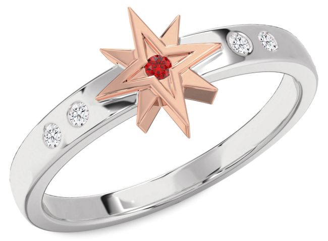 Diamond Ruby Rose Gold Silver Star Ring