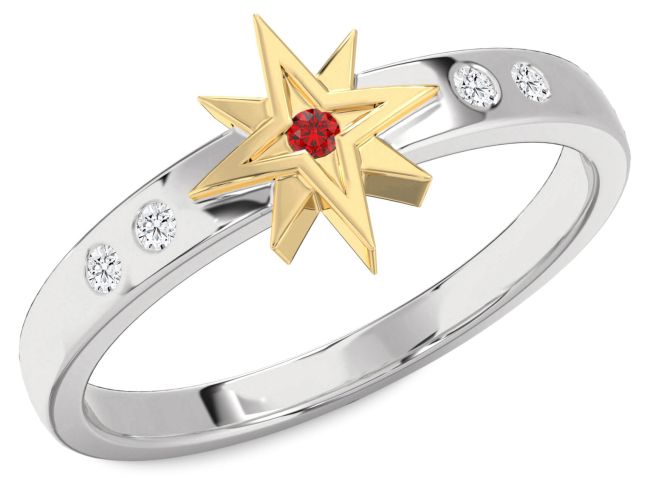 Diamond Ruby Gold Silver Star Ring
