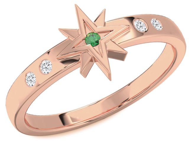 Diamond Emerald Rose Gold Silver Star Ring