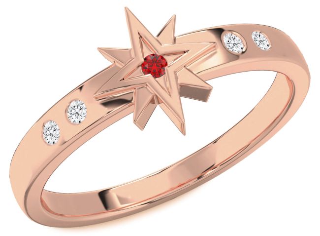 Diamond Ruby Rose Gold Silver Star Ring
