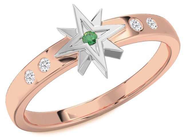 Diamond Emerald White Rose Gold Star Ring