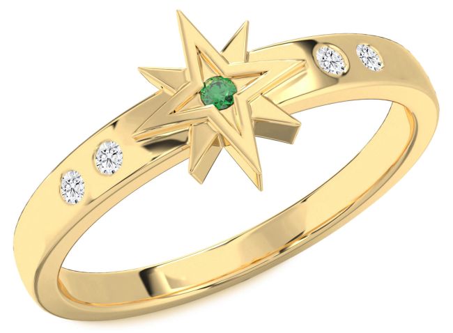 Diamond Emerald Gold Star Ring