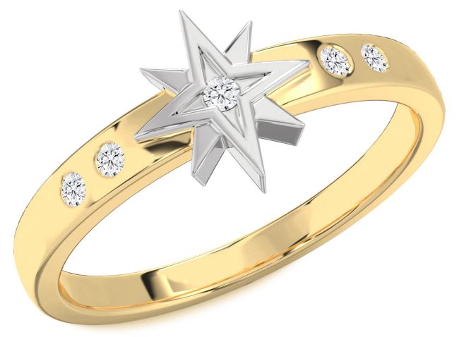 Diamond Gold Silver Star Ring