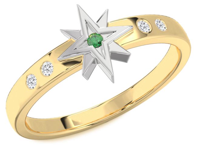 Diamond Emerald Platinum & Yellow Gold Star Ring