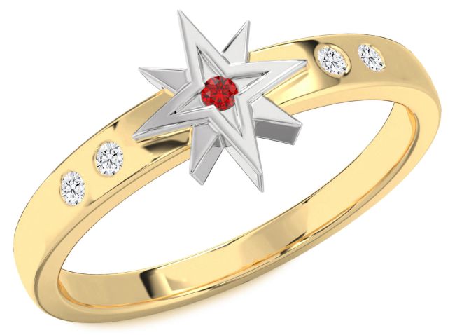 Diamond Ruby Gold Silver Star Ring
