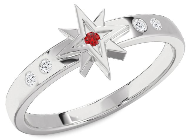 Diamond Ruby Platinum Star Ring
