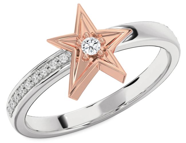 Diamond Rose Gold Silver Star Ring