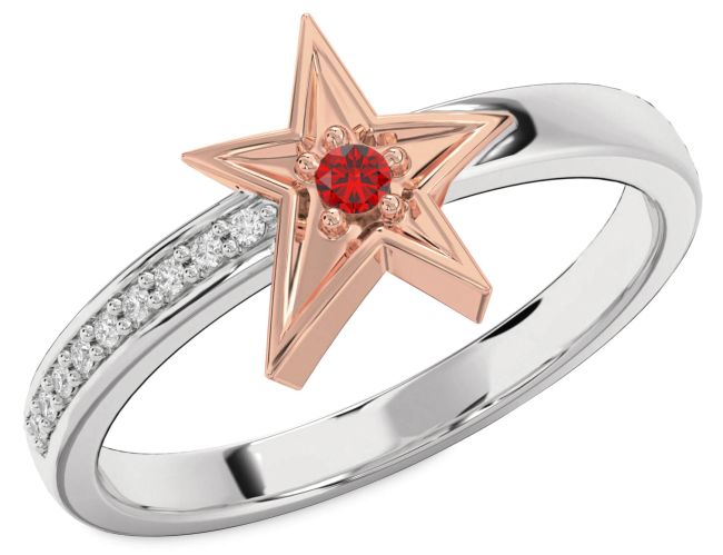 Diamond Ruby Silver & 10K Rose Gold Star Ring