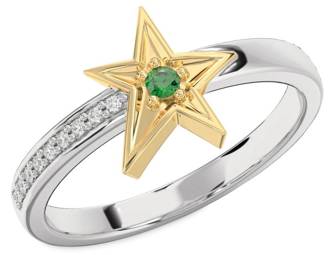 Diamond Emerald Gold Silver Star Ring