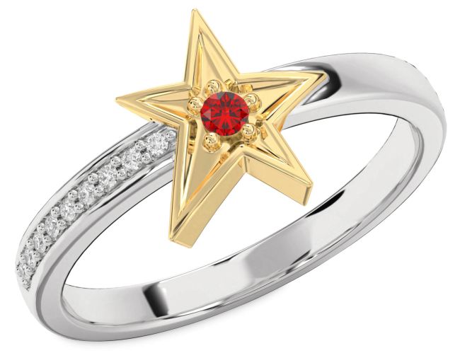 Diamond Ruby Gold Silver Star Ring
