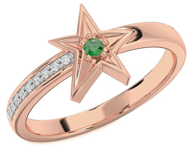 Diamond Emerald Rose Gold Star Ring