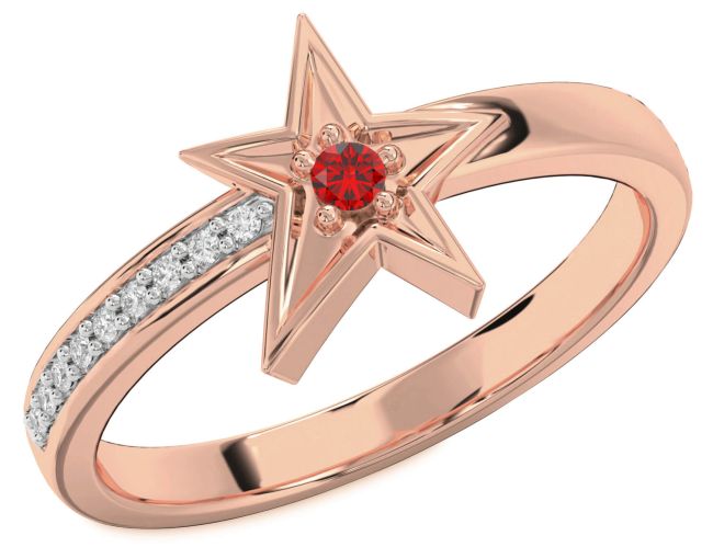 Diamond Ruby Rose Gold Silver Star Ring