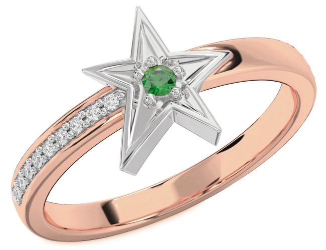Diamond Emerald Rose Gold Silver Star Ring