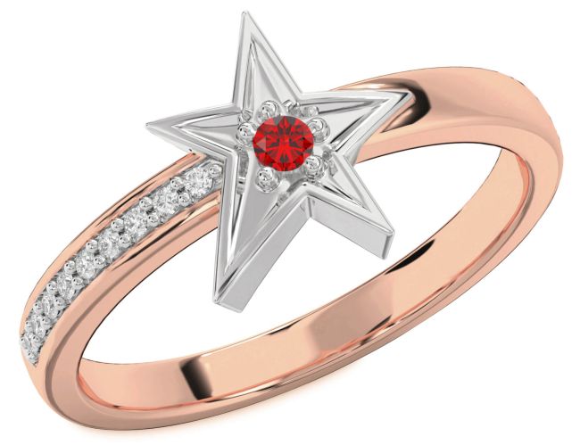 Diamond Ruby White Rose Gold Star Ring