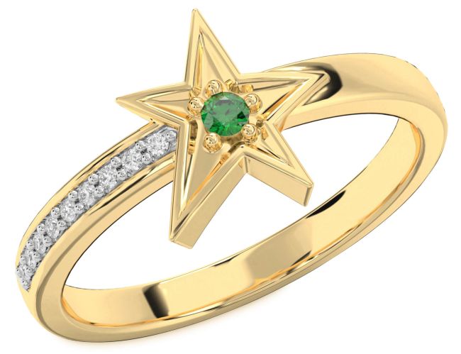 Diamond Emerald Gold Star Ring