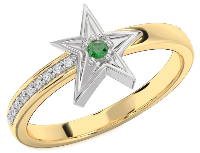 Diamond Emerald Platinum & Yellow Gold Star Ring