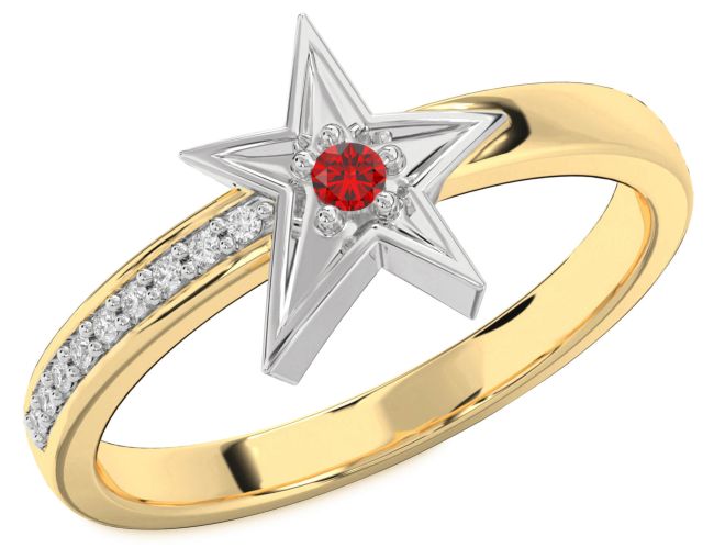 Diamond Ruby Gold Silver Star Ring