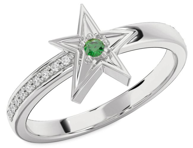 Diamond Emerald Platinum Star Ring