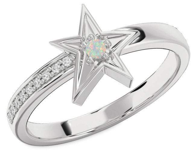 Diamond Opal Platinum Star Ring