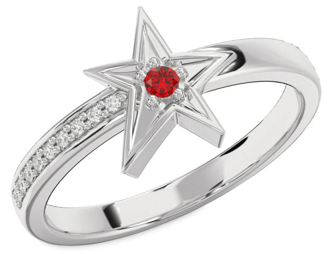 Diamond Ruby White Gold Star Ring
