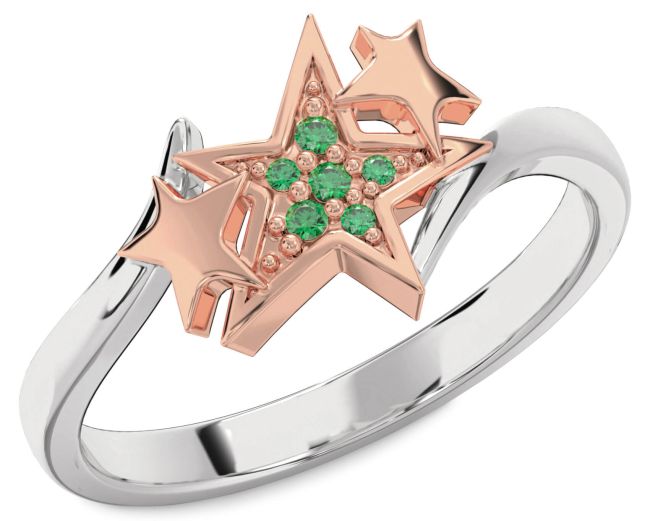 Emerald Platinum & Rose Gold Star Ring