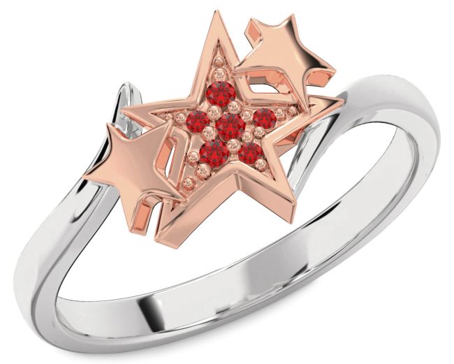 Ruby Silver & 10K Rose Gold Star Ring