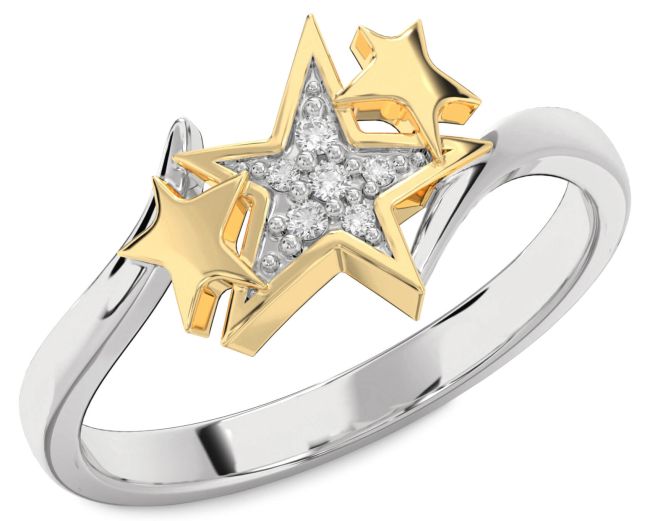 Diamond Gold Silver Star Ring