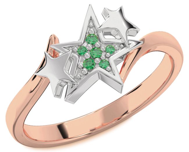 Emerald Platinum & Rose Gold Star Ring