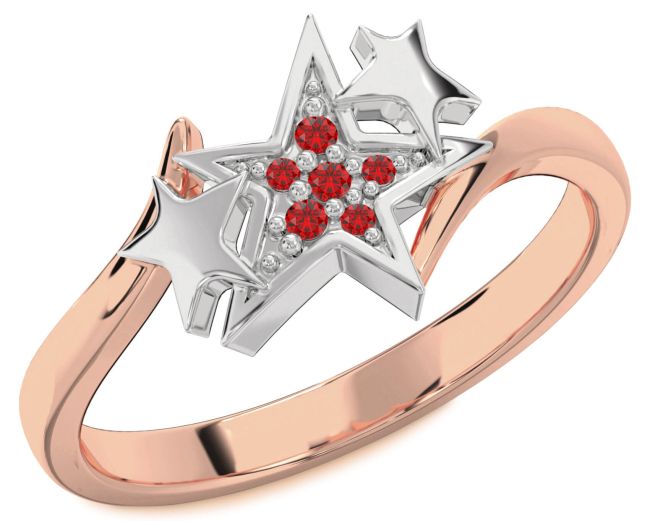 Ruby Platinum & Rose Gold Star Ring