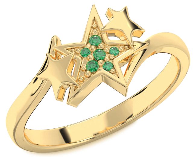 Emerald Gold Silver Star Ring