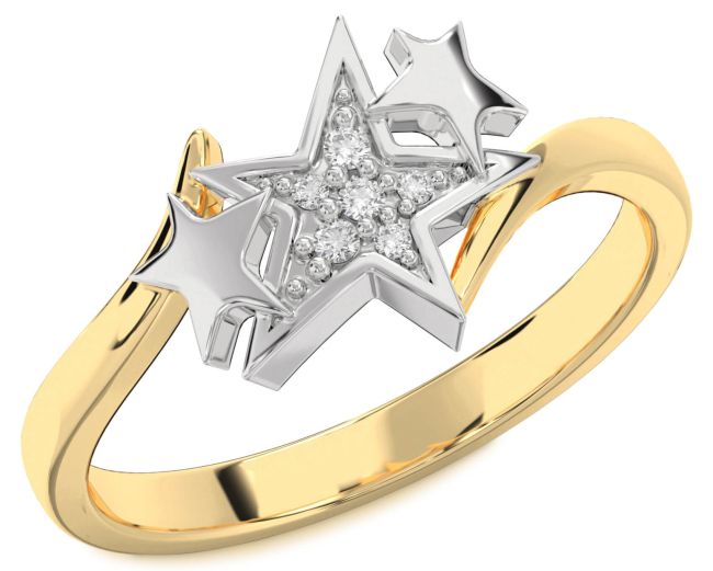 Diamond Gold Silver Star Ring