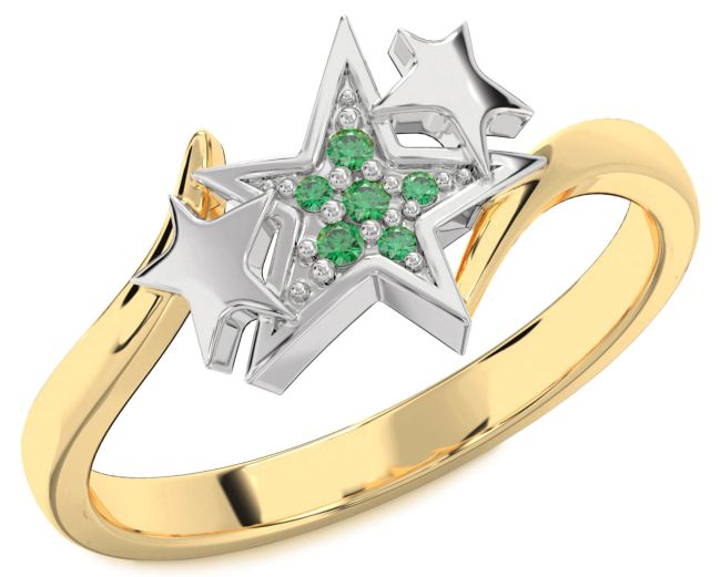 Emerald Platinum & Yellow Gold Star Ring