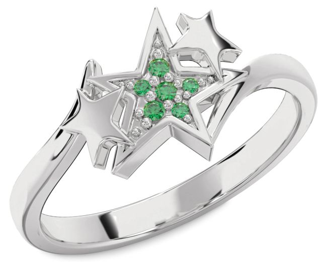Emerald Silver Star Ring