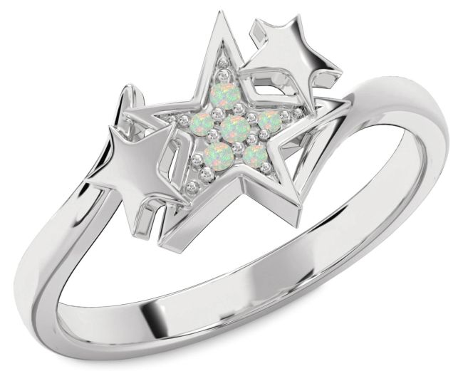 Opal Platinum Star Ring