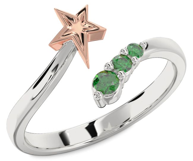 Emerald Silver & 10K Rose Gold Star Ring