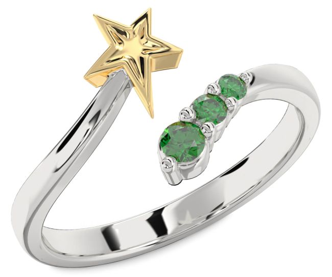 Emerald Gold Silver Star Ring