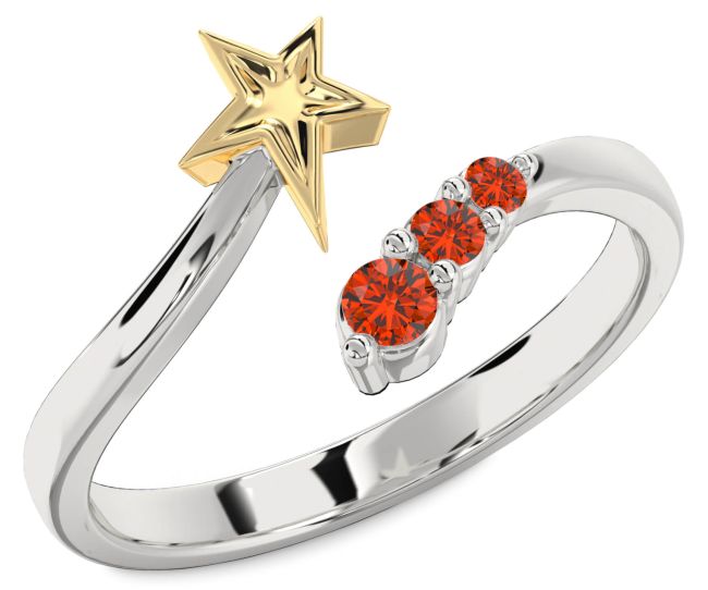 Fire Opal Gold Silver Star Ring