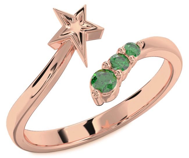 Emerald Rose Gold Star Ring