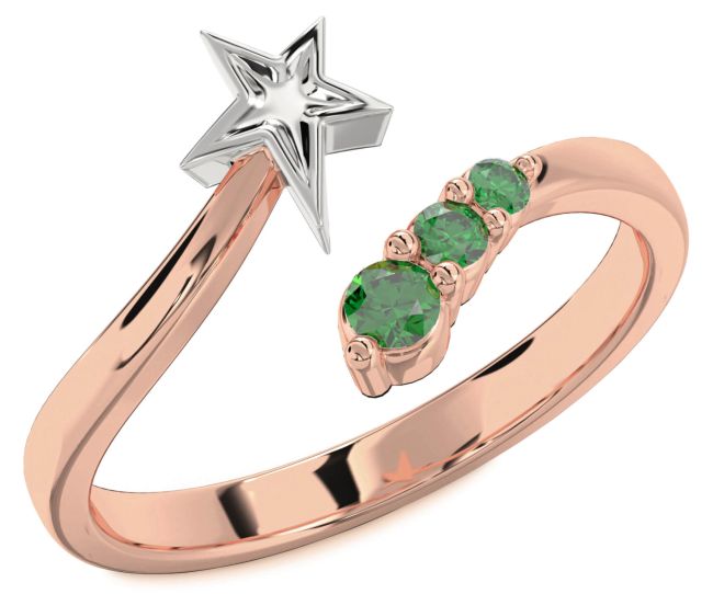 Emerald White Rose Gold Star Ring